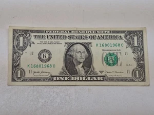 16 AUG 1968, BIRTHDAY NOTE K 16 8 01968 C 1$ One Dollar Bill FANCY SERIAL NUMBER - Picture 1 of 4