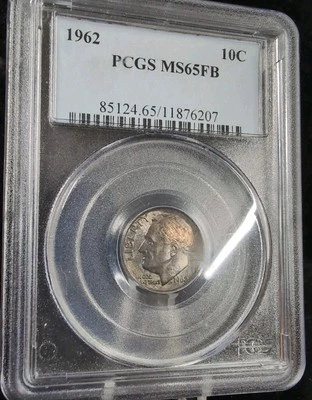 1962 10C  Roosevelt Dime MS65FB PCGS Blue Label W/Toning #4294 - Image 1 of 4