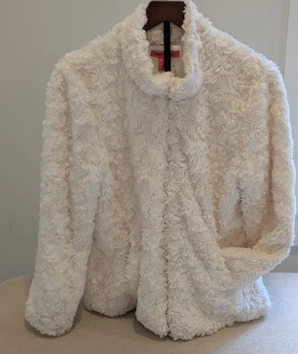 Betsey Johnson Faux Fur Jacket Coat White Roses Women’s Size Large EUC - Image 1 of 4