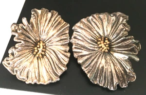 18g BIG Vintage Earrings MARKED 925 STERLING SILVER Clipon Flower lot y - Picture 1 of 5