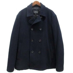 Emporio Armani Batting Wool Peacoat P Coat Embossed Herringbone 6Z1BB4 Used 4c27 - Picture 1 of 8