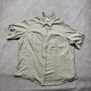 Just My Size Shirt Womens 1X 16W Button-Up Short Sleeve Linen Blend Beige Top - Picture 1 of 14