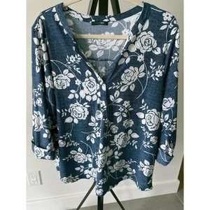 Curvy 1x Papermoon 3/4 Arm blau weiß Blumen Grafik Bluse Top - Bild 1 von 8