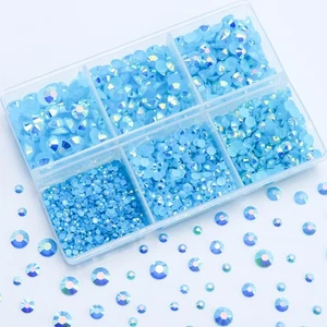 Briskbloom 3000PCS Resin Flatback Rhinestone, 2mm 3mm 4mm 5mm 6mm Lake Blue AB - Picture 1 of 6