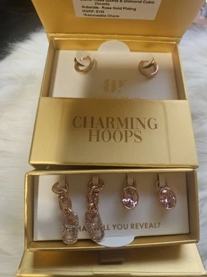 Aros con encanto para fiesta bomba "Can't Hold Back a Queen" cuarzo rosa circonita cúbica en oro rosa Foto 1 de 2