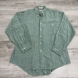 Vintage 90s Sears Roebuck Green Striped Long Sleeve Button Up Mens Large - Picture 1 of 7