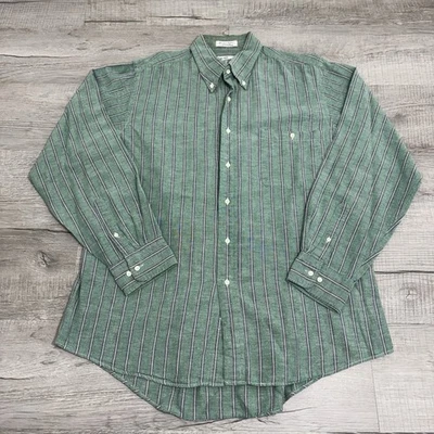 Vintage 90s Sears Roebuck Green Striped Long Sleeve Button Up Mens Large - Image 1 of 4