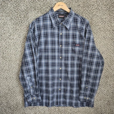 Camisa Dickies Para Hombre XL Azul A Cuadros Abotonada Manga Larga Bolsillo Mezcla de Algodón Foto 1 de 4