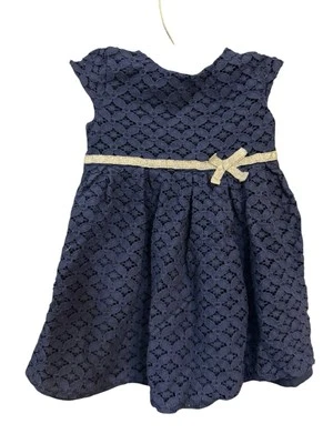 Carters Girls Blue Lace Short Sleeve Dress Silver Ribbon Bow Size 9 Months - Изображение 1 из 4