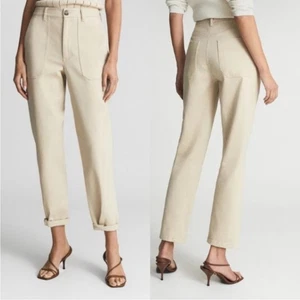 Reiss Erin Cotton Tapered Trousers Stone Size 6 - Picture 1 of 7