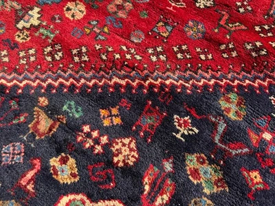 5x7 RED ANTIQUE ORIENTAL RUG HAND-KNOTTED BLUE VINTAGE HANDMADE caucasian 5x8 ft - Image 1 of 4