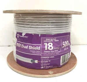 Southwire 500 ft 18 RG6 Dual Shield CM/CL2 CATV/MATV Coaxial Cable White - Afbeelding 1 van 2