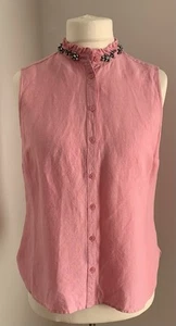 Joules Pink Linen Blend Jewelled Collar Neck Cathy Blouse Top Sleeveless UK14 - Picture 1 of 13
