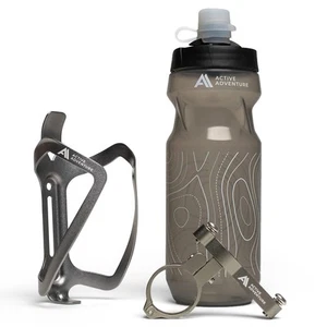 Bike Water Bottle Holder Combo - 20 Oz Squeeze Bottle & Bicycle Mount Cage Ra... - Picture 1 of 6