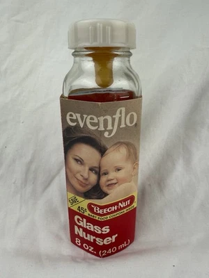 VTG 80s Evenflo Bottle Glass Nurser 8oz BEECH-NUT Advertising Nipple New NOS USA - Image 1 of 4