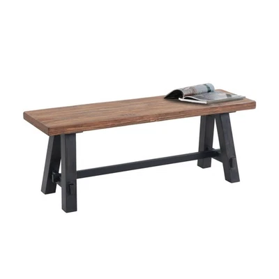 Adam 48-Inch Rustic Industrial Solid Wood Entryway Bench with Distressed Blac... - Image 1 of 4