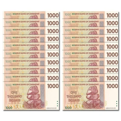 Zimbabwe 1000 Dollars, 2007, Pick#71, Lot of 20 pcs, UNC - Image 1 of 2