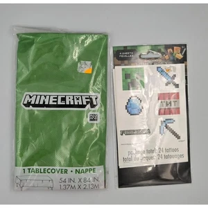 Mantel de plástico Minecraft 54 pulgadas x 84 pulgadas y 24 tatuajes temporales NUEVO - Imagen 1 de 9