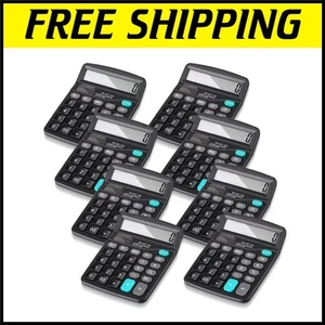 Lightweight 8-Piece 12-Digit Basic Calculator Set - Perfect for School & Work - Picture 1 of 8