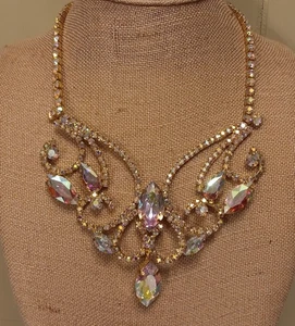 HALSKETTE ABEND AUSGEFALLEN ZÜGELSTEINE STATEMENT VERSTELLBAR BRAUT VIEL BLING - Bild 1 von 7