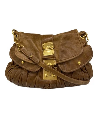 Auténtico bolso de mano MIU MIU Matelasse bolso de hombro 2 vías marrón dorado para mujer Foto 1 de 4