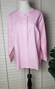 Neu mit Etikett Talbots Rüschen Perlen Bluse 1XP rosa/weiß Nadelstreifen Perlen Knopf Manschetten/Ausschnitt - Bild 1 von 12