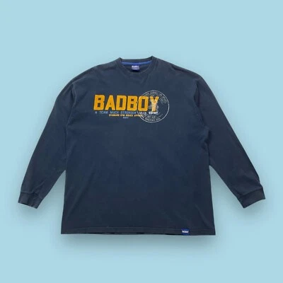 Camiseta de Colección BadBoy Manga Larga Para Hombre XXL Desteñida Azul Marino Años 90 Y2K Thrashed Grunge Foto 1 de 4