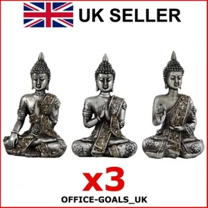 3er SET Buddha Statue Keramik Silber Glitzer Design Buddhas Figur Geschenk NEU - Bild 1 von 13