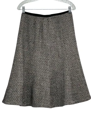 Rafaella 女式羊毛混纺 A 字喇叭裙黑色白色几何印花 6 码 — 第 1/4 张图片