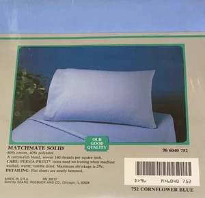 VTG SEARS Matchmate Solid Cornflower Blue TWIN FLAT Bed Sheet Perma Prest NEW - Picture 1 of 8