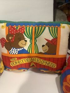 HONEYBEAR EXPRESS Plush 4 Piece Train Pillow Toy Baby Nursery Bears Engine 1980s