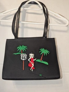 New Betty Boop Cartoon Microfiber Embroidered Rectangle Handbag Route 66 NWOT - Picture 1 of 5