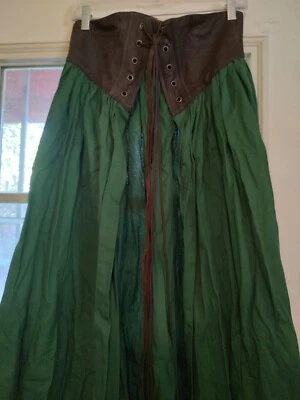 Maxi falda campesina renacentista verde vintage, cintura con cordones de cuero talla M Foto 1 de 4