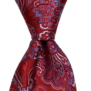 COUNTESS MARA Men's 100% Silk Slim Necktie Designer PAISLEY/FLORAL Red/Blue EUC - Picture 1 of 3