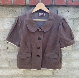 Juicy Couture Womens Brown Ruffled 3/4 Sleeve Button-Up Shirt Size Small Sz 12 - Picture 1 of 9