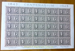 EBS Switzerland 1943 - Centenary of Swiss Stamps - Michel 416 FULL SHEET MNH** - Picture 1 of 8