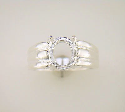 Faceted Oval Tri-Ribbed Solitaire Ring Setting Sterling Silver - Image 1 of 3