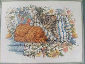 Wake-Up Call Elsa Williams Counted Cross Stitch Kit Sealed Puppy Kitten 02150