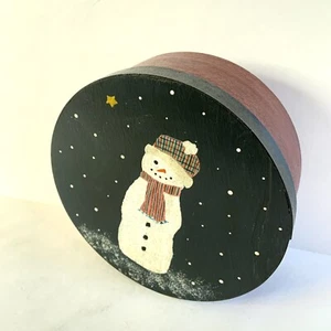 Caja Muñeco de Nieve Pintada a Mano Madera Doblada Navidad Coctelera Estilo Primitivo Regalo De Colección - Imagen 1 de 5