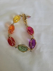 Charming caged chunk multi colored glass beaded bracelet 10.5" - Picture 1 of 5