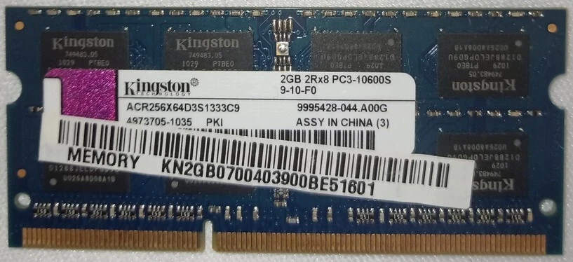 RAM SODIMM Kingston 2Gb DDR3 PC3-10600S 1333MHz - Immagine 1 di 1