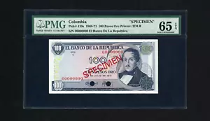 BANCONOTA ESEMPLARE COLOMBIA P-410s, 1968-71, 100 Pesos, TDLR, PMG 65 EPQ - Foto 1 di 2