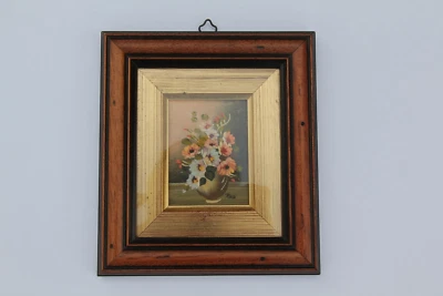 tableau peinture bouquet de fleurs signé ROSSI 16,8 x 18,8 - Photo 1/3