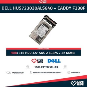 DELL HUS723030ALS640 3TB HDD 3.5" SAS-2 6GB/S 7.2K 64MB - 0CWJ92 + CADDY F238F - Photo 1/7