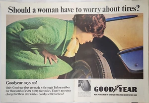 Goodyear Tires 1965 anuncio vintage 13 x 20 debería preocuparse una mujer - Imagen 1 de 1
