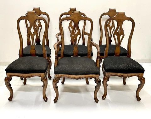 Exceptional Set Vintage Rococo Carved Walnut Dining Chair Set Cover