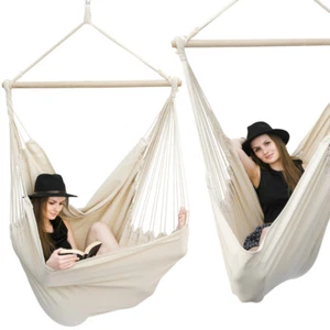 2 Personen XXL Hängesitz Hängestuhl Hängesessel Schaukel 185x125cm >150KG Beige - Bild 1 von 7