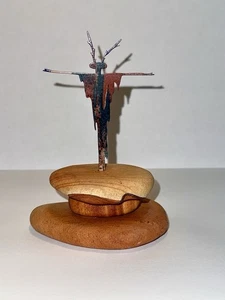 Emaillierte Metallkunst Figur auf Steinsockel 5" Great Native American Southwest - Bild 1 von 13