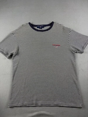 Винтажная мужская футболка Polo Sport Ralph Lauren средний размер синяя полоса с надписью логотип  - Изображение 1 из 4