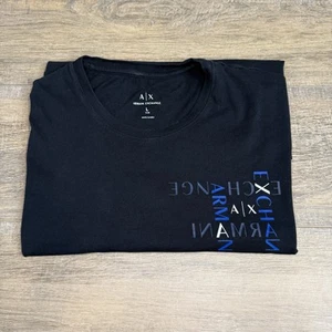 Armani Exchange Mens T-Shirt Size Large Slim Fit Black Cotton Spellout Logo B7 - Picture 1 of 19